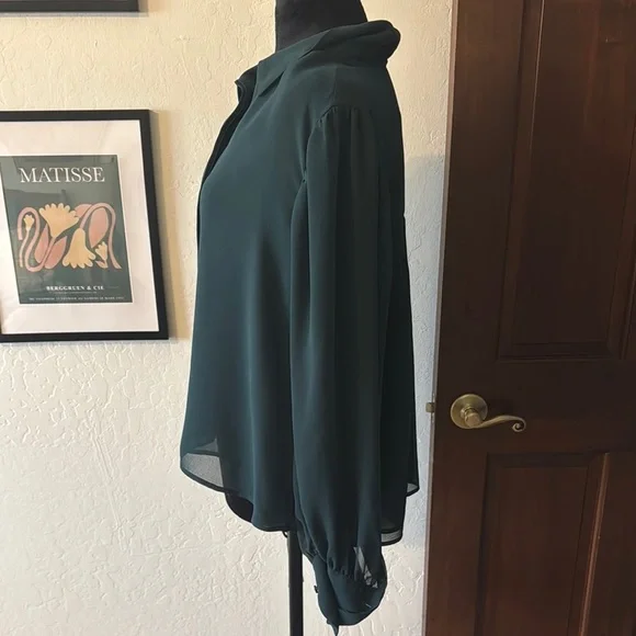 Calvin Klein Collection Green Long Sleeve Button Down Blouse- NWOT - Picture 2 of 6